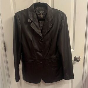 croft & barrow dark brown Lambskin Leather Button-Front Jacket